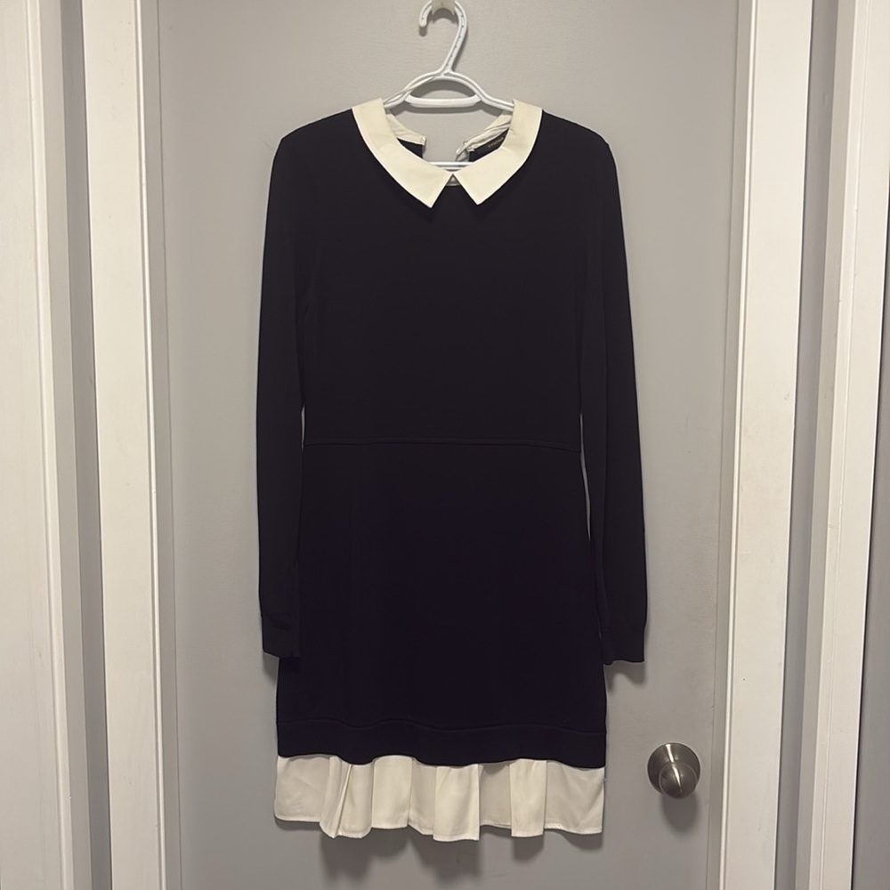 Size Large Cynthia Steffe Dress black w/white collar and white pleated bottom